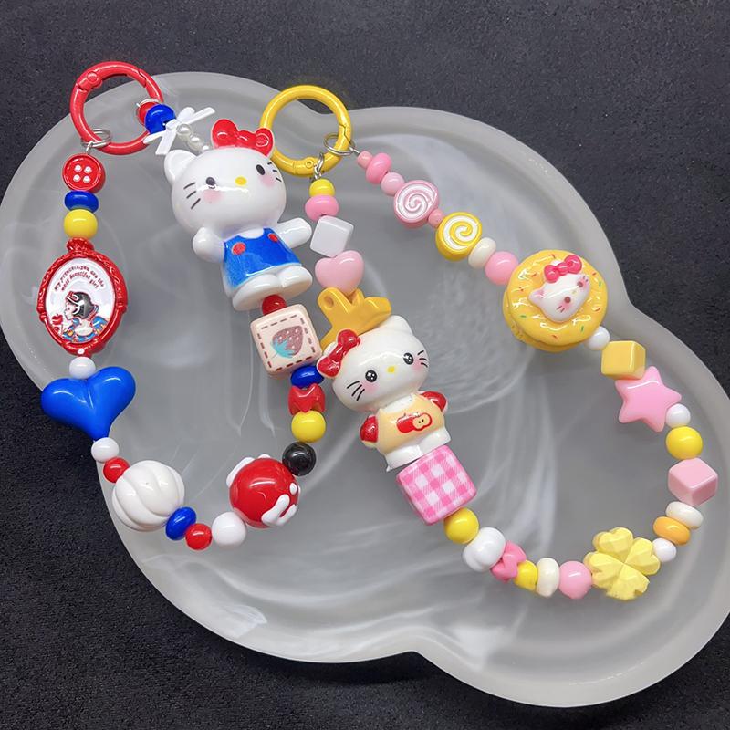 Animation Design Hello Kitty Key Rings Beaded Pendant Phone Charms Kawaii Kuromi Key Ring Adorable Hellokitty Keyring Present For Girls