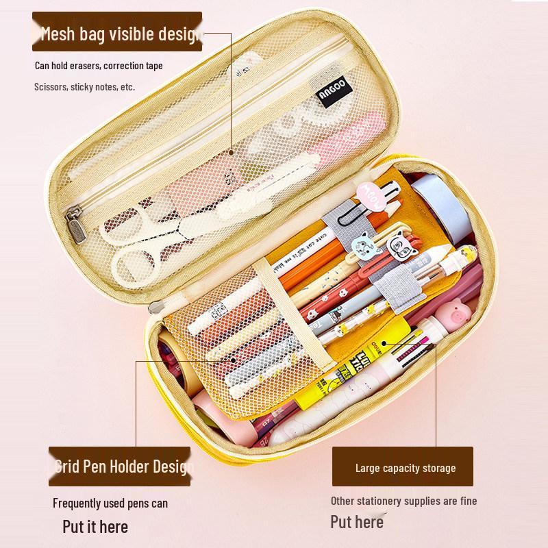 Double-Layer Macaron Pencil Case with Large Capacity and Double Zipper