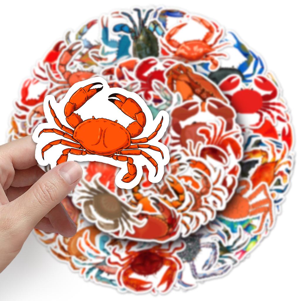 50 Crab Doodle Stickers Personalized Cartoon Marine Life Decorative Water Cup Mobile Phone Case Suitcase Stickers