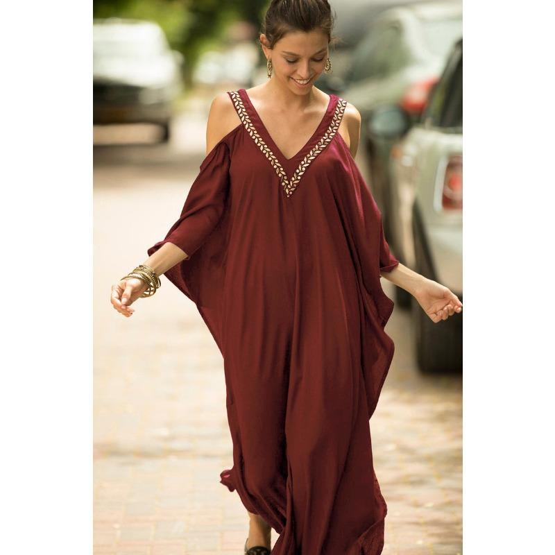 Dame Mote Vår Høst Blomstermønster Trykk Langermet V-Hals Løs Midje Hverdagskjoler