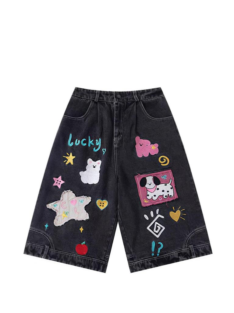 Autumn 2025 Children's Cartoon Puppy Denim Shorts - Yamen Girl's Versatile Cropped Pants