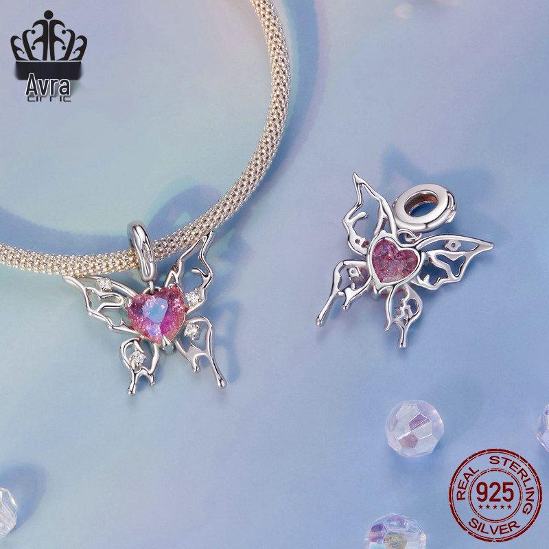 S925 Sterling Silver Exquisite Butterfly Tassel Beaded Pendant for DIY Jewelry