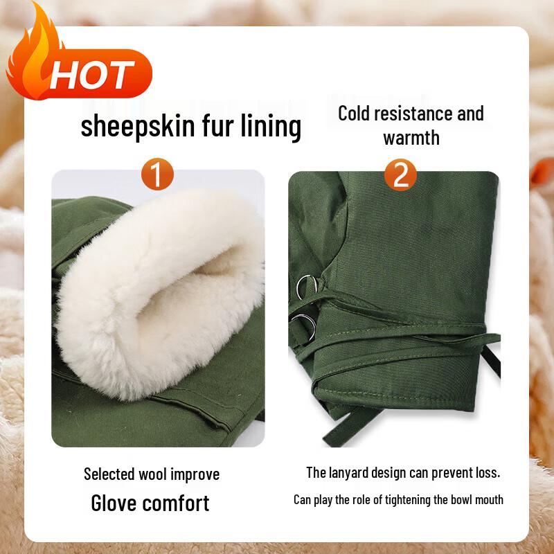Men's Sheepskin and Wool Integrated Warm Gloves