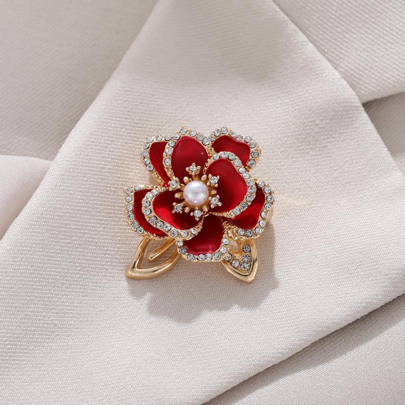 Broche Flor Camélia Esmalte Branco da Moda Para Mulheres Elegante Contas de Pérola de Imitação Borla Alfinetes de Lapela Insígnia de Planta Joias