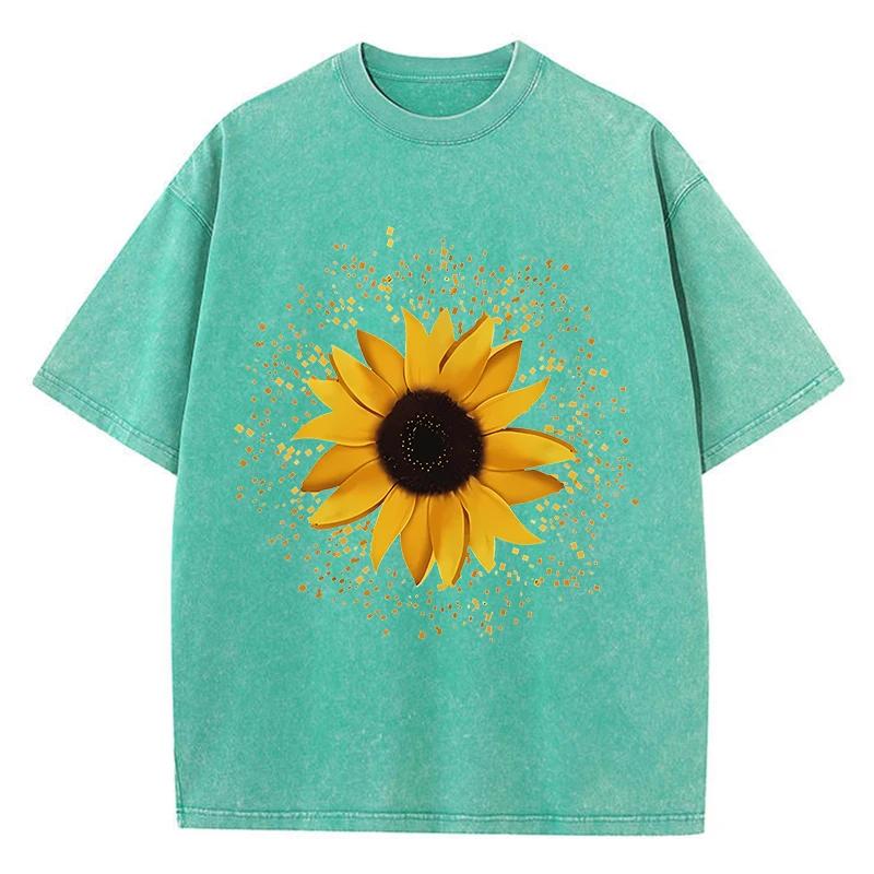 Cotton Washed T-Shirts Fashion All-Math Loose O-Neck Tee Shirts Classic Sunflower Graphic Print Tops Summer Female Clothes S разноцветный