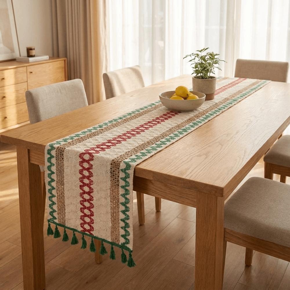 Splicing Knitted Hollow-out Table Runner Rustic Style Farmhouse Tablecloth Macrame Table Mat  Hotel