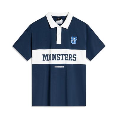 Li Ning X Disney Collaboration Monsters University Series Letter Color Block Comfortable Versatile Loose Short Sleeve Polo Shirt APLU147-1