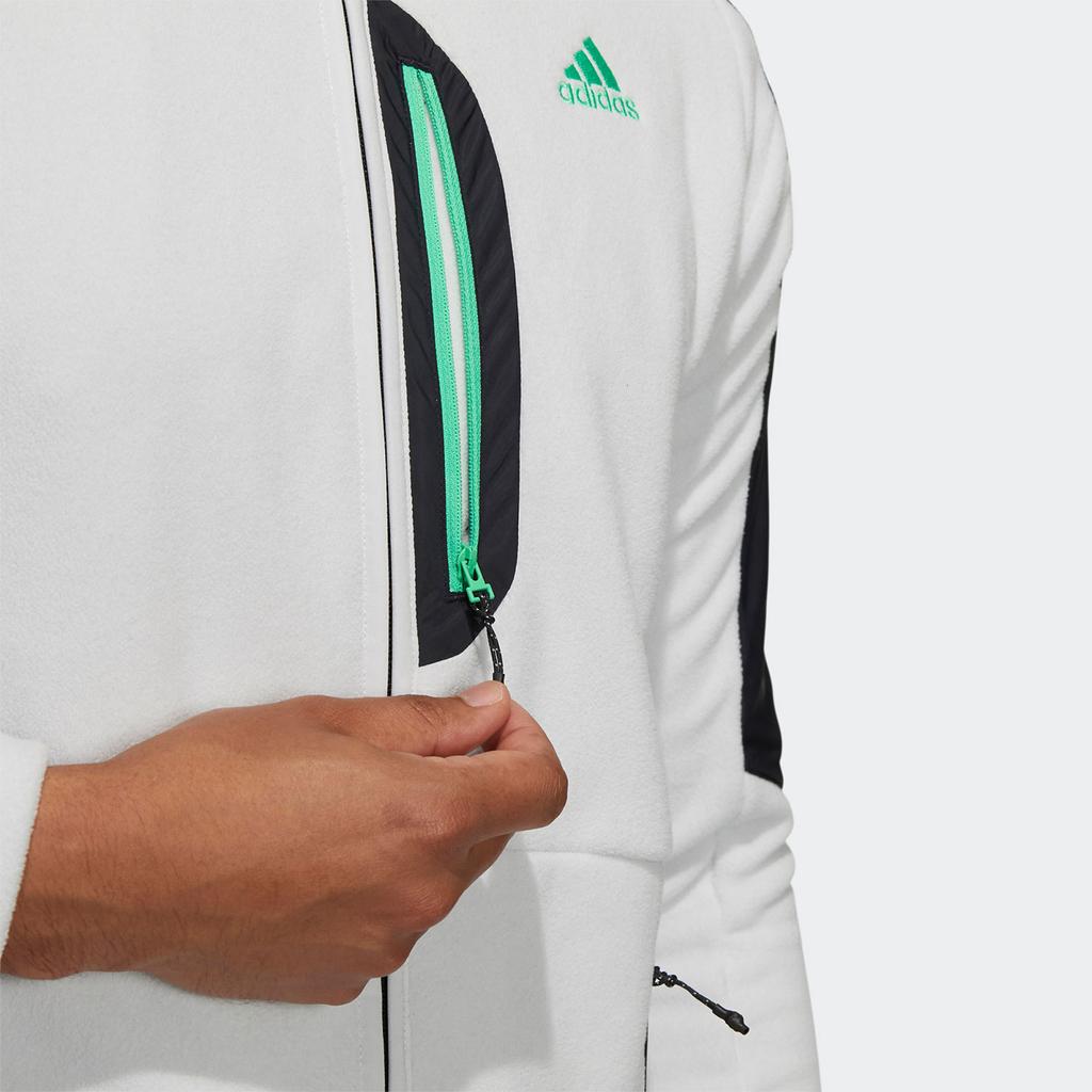 Adidas Snow Mid Fleece Logo Print Contrast Sports Jacket Men Outerwear White H13808