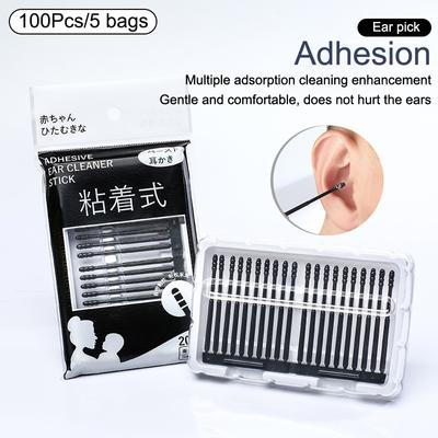 100Pcs/5 Bags Disposable Sticky Ear Swabs Ear Cleaner Soft Silicone Ear Wax Removal Tool Earwax Remover Olders Adult Kid