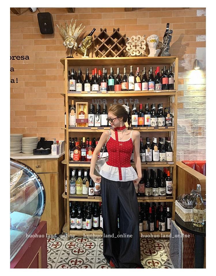 Elegant Halter Polka Dot Pleated Cami Top - Spring 2025 Waist-Hugging Style