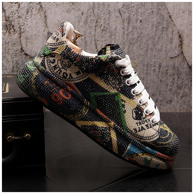 Luxus Strass Sneakers Herren Plateau Freizeitschuhe Runde Zehen Schnürschuhe Wanderschuhe Herren Einfarbig Kristall Designer Sneakers