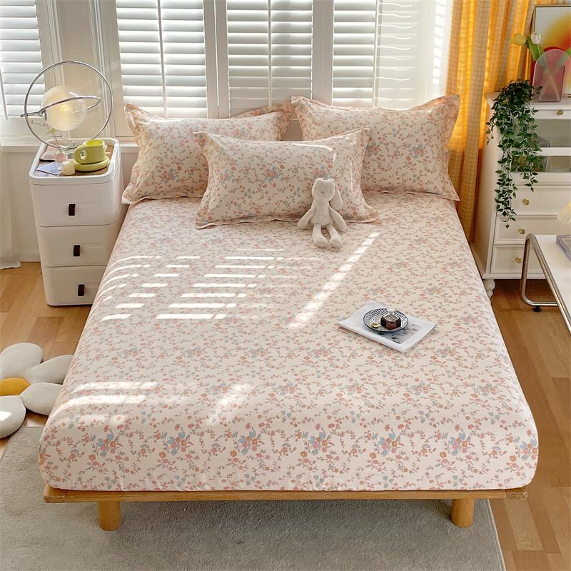 Blue White Floral Pattern Fitted Sheet Set Abstract Flowers Cotton Bedding Set Skin-friendly Non-slip Bedspread with Pillowcases