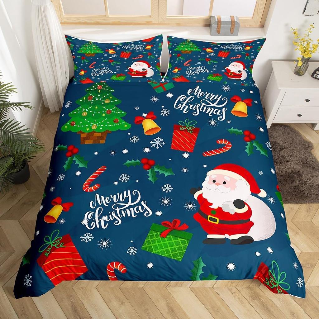 Comforter Snowman Bedding Set 3 Piece Happy New Year Xmas Queen Winter Themed Comforter Merry Christmas