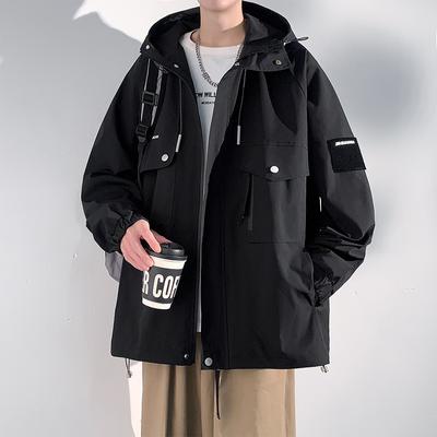 Arbeitsjacke Herren Neu Frühling und Herbst Trendy Hübsch Vielseitig Locker Ins Hongkong-Stil Große Größe Kapuzenjacke