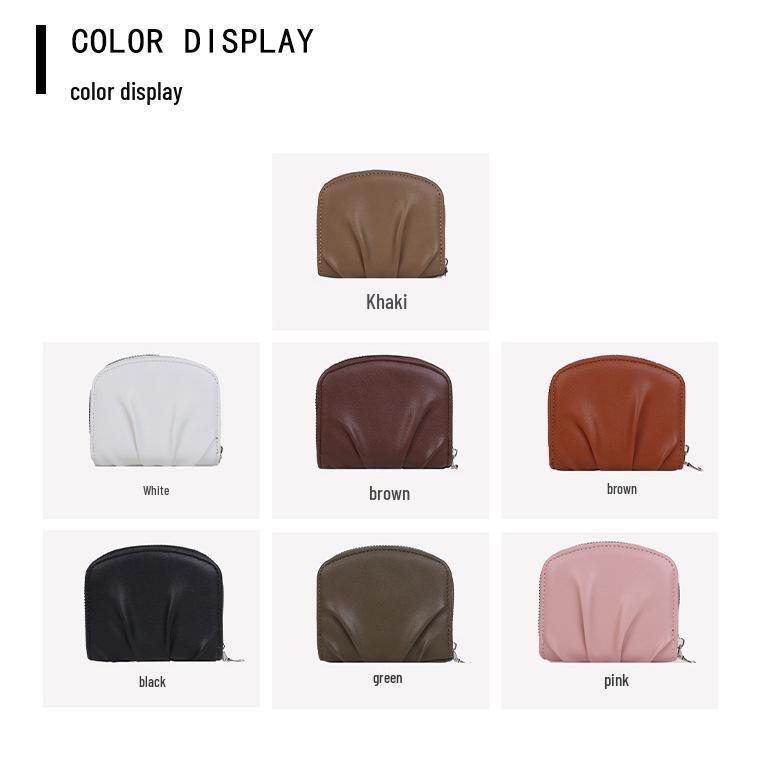Portfel damski kompaktowy w stylu koreańskim, plisowany - Uroczy, jednolity kolor, wszechstronna portmonetka