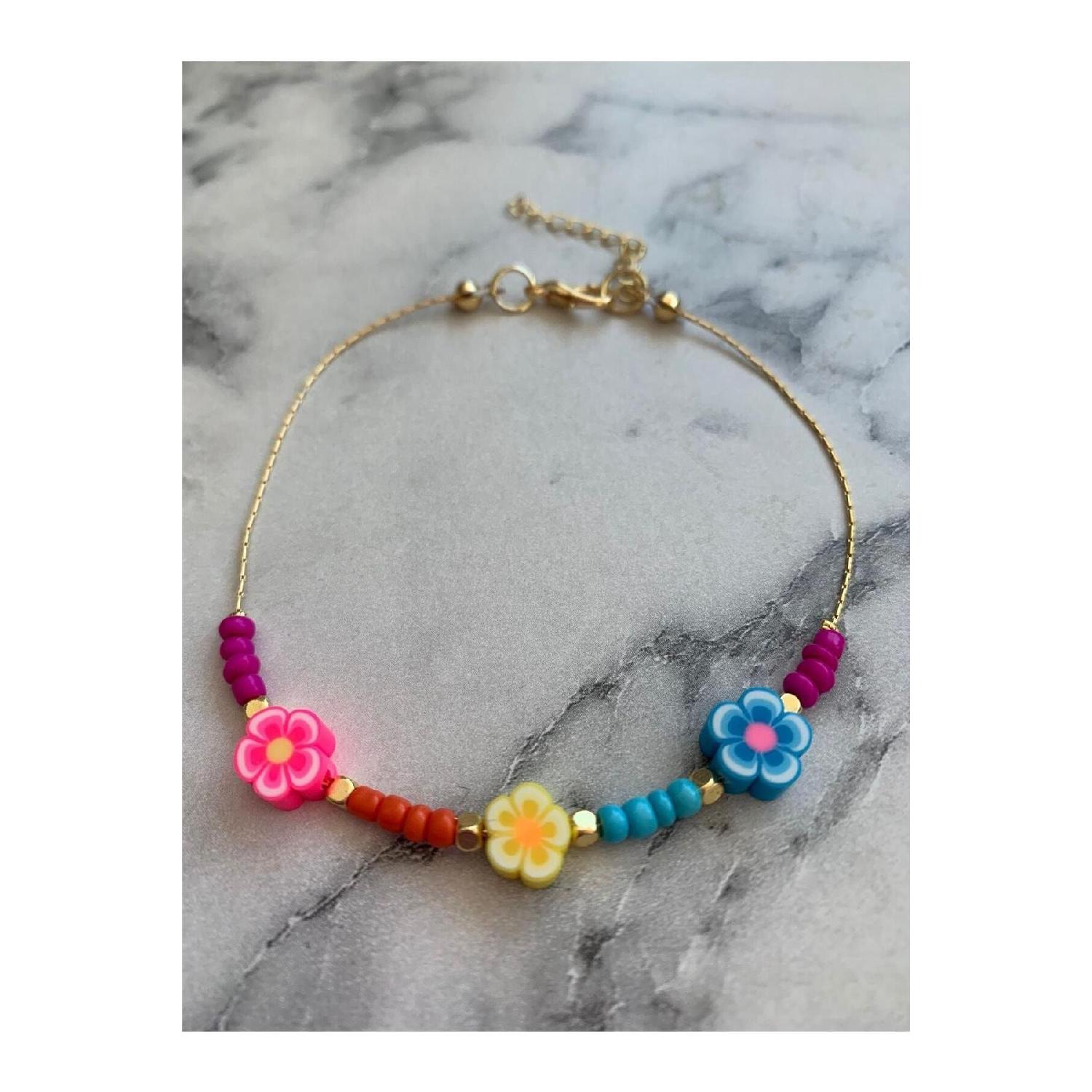 

Colorful Fimo Flowered Sand Beaded Anklet