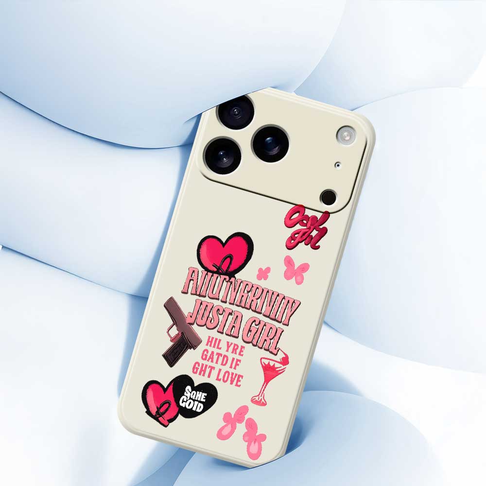 For iPhone 17 Pro Max Case Pink Elements Pattern Printing Straight Edge TPU Phone Back Cover