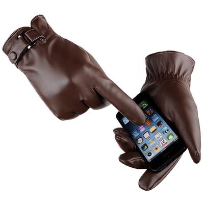 Herren Mode Wasserdicht Kunstleder Fahr dünn Für Touchscreen Braun Handschuhe Herren Winter Leder Warm Handschuhe