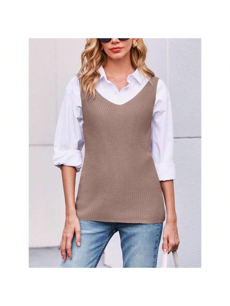 Women's Sleeveless V Neck Sweater Vest Loose Knit Cami Tank Top for Spring Summer