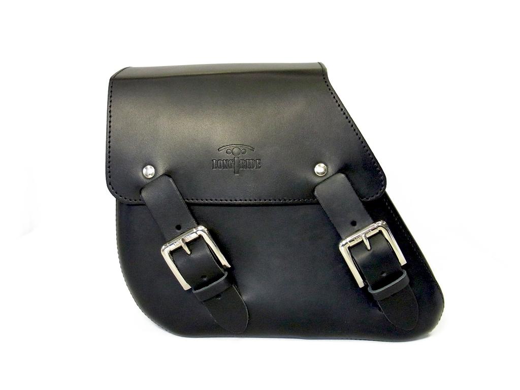 LONGRIDE Single Side Swingarm Bag for Harley Bolt CUS281 (Black Leather) Dyna/Yamaha