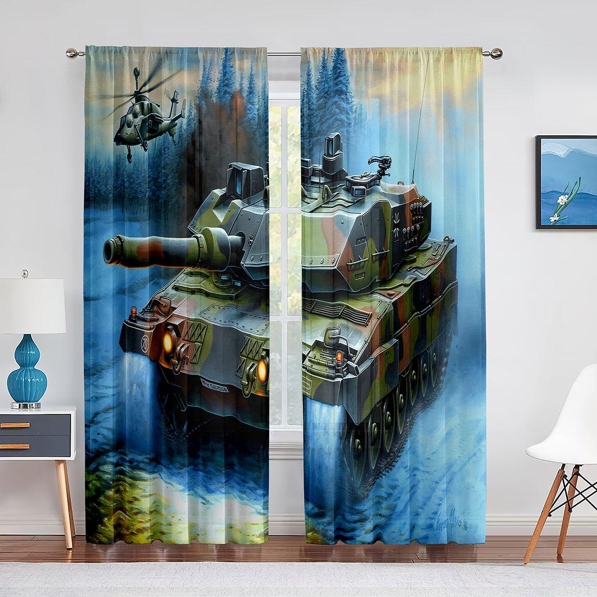 Зеленый танк пушка армейский автомобиль тюлевые шторы для гостиной для мальчиков декор — фото 4