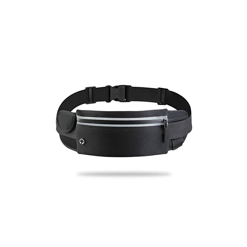 Running Pouch [Non-bouncing, Sweatproof & Waterproof] Waist Pouch with Water Bottle Pouch, Adjustable Belt, Earphone Hole (Black)