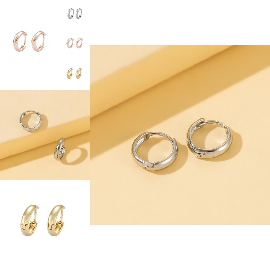 Minimalist Alloy Hoop Earrings Elegant Geometric Gold Silver Rose Gold For Ladies