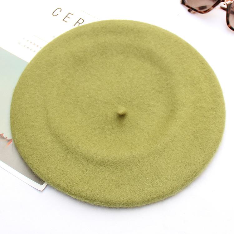 

Осень и зима женский однотонный берет из легкой доски из шерсти, ретро, простая модная шляпа художника, шляпа-бутон M（56-58cm）