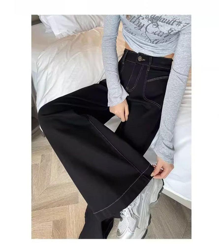 Women's 2025 Slimming Wide-Leg Black Jeans - Trendy Design for Autumn & Summer