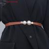 Hot Creative Pearl Buckle Belt PU Leather Dress Skirt Waist Elastic Thin Women Belts Ladies Waistband