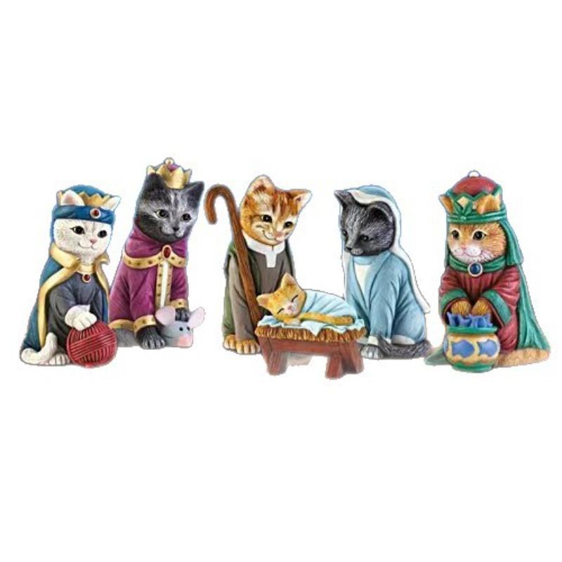 6Pcs Cat Nativity Figurines Set, Resin Kitten Christmas Decor, Cute Cat Themed Nativity Scene Ornaments, Funny Holiday Home Decor Gift