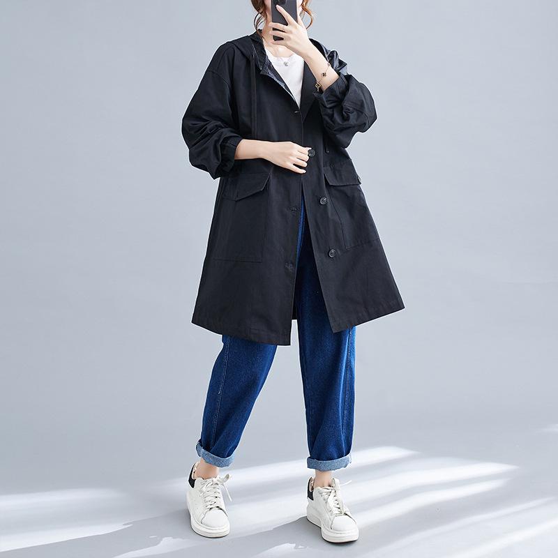 

Ретро Куртка-ветровка средней длины с капюшоном в повседневном стиле XL