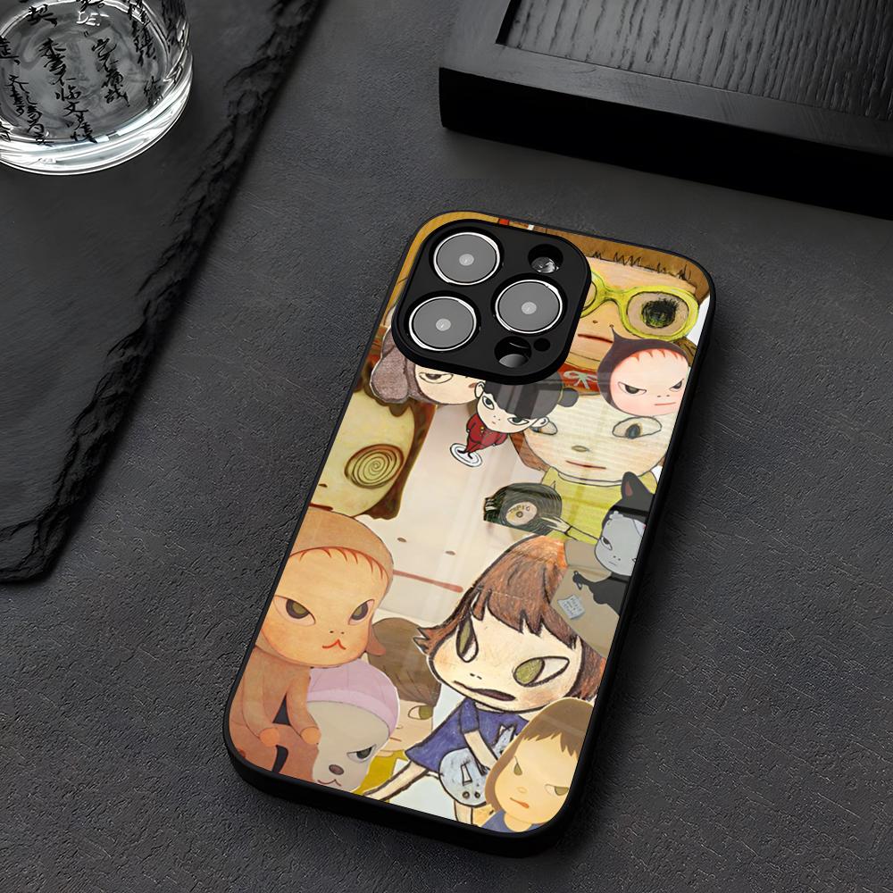 Y-Yoshitomo N-Nara Art Phone Case Glass For IPhone 12 17 15 14 13 16 11 Pro XS Max Plus Mini X XR E2020 Tempered Coque