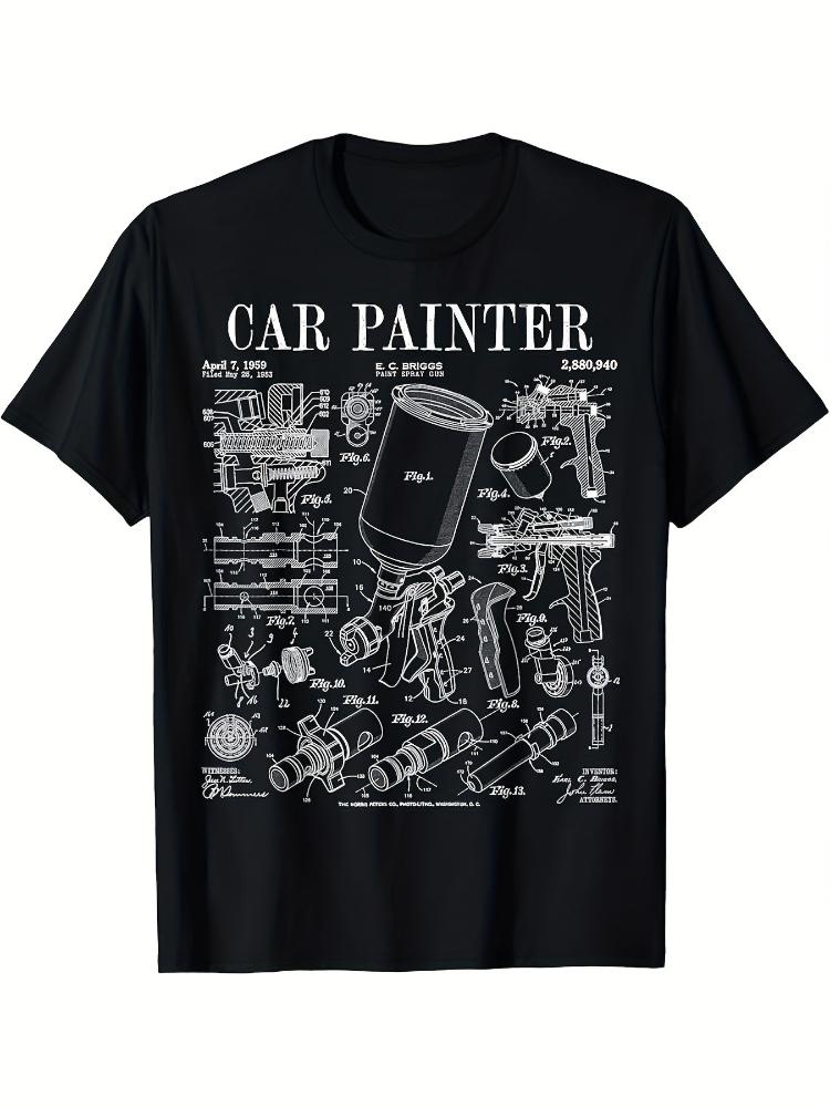 Vintage Automotive PainterCar Painting Design with Paint Spray Gun  Technical Diagramscotton Oneck printed Unisexs Tshirt