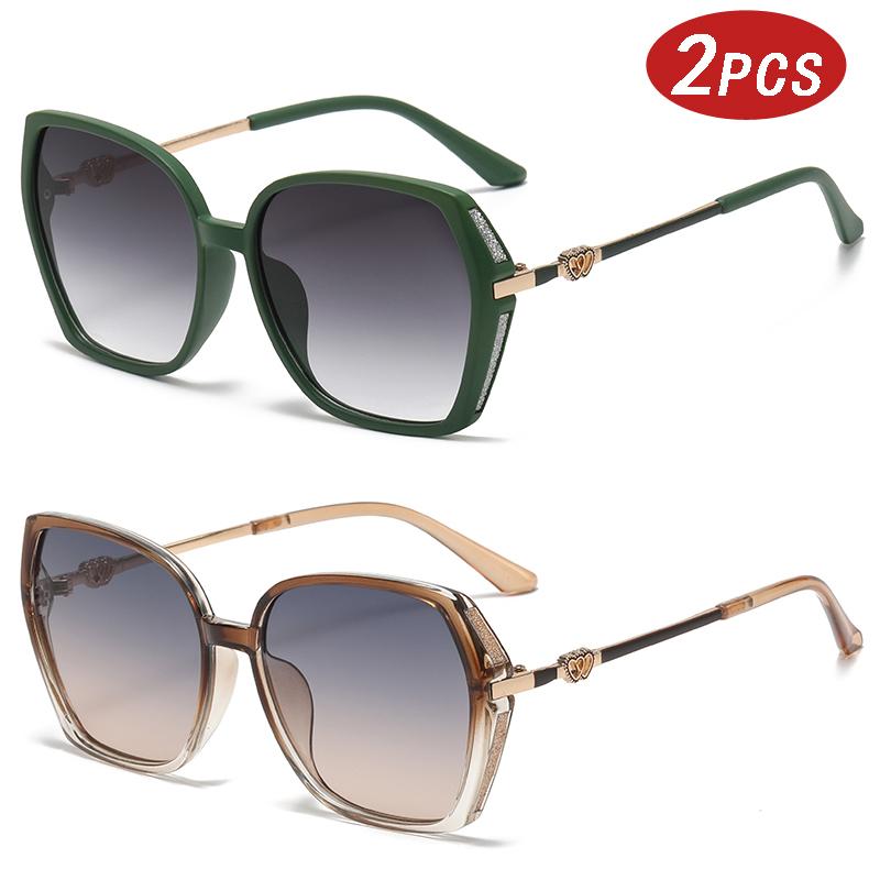 

2Pcs Vintage Large Frame Rectangle Sunglasses Trendy Women Style Sun Glasses Lady Vintage Shades Gradient Uv400 Eyewear show as picture
