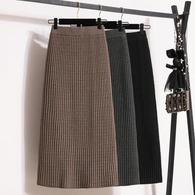 Large Size Women's Winter Fat Mm High Waist Hip Slim Knitted Skirt Covering Hips Versatile Mid-length Straight Skirt
