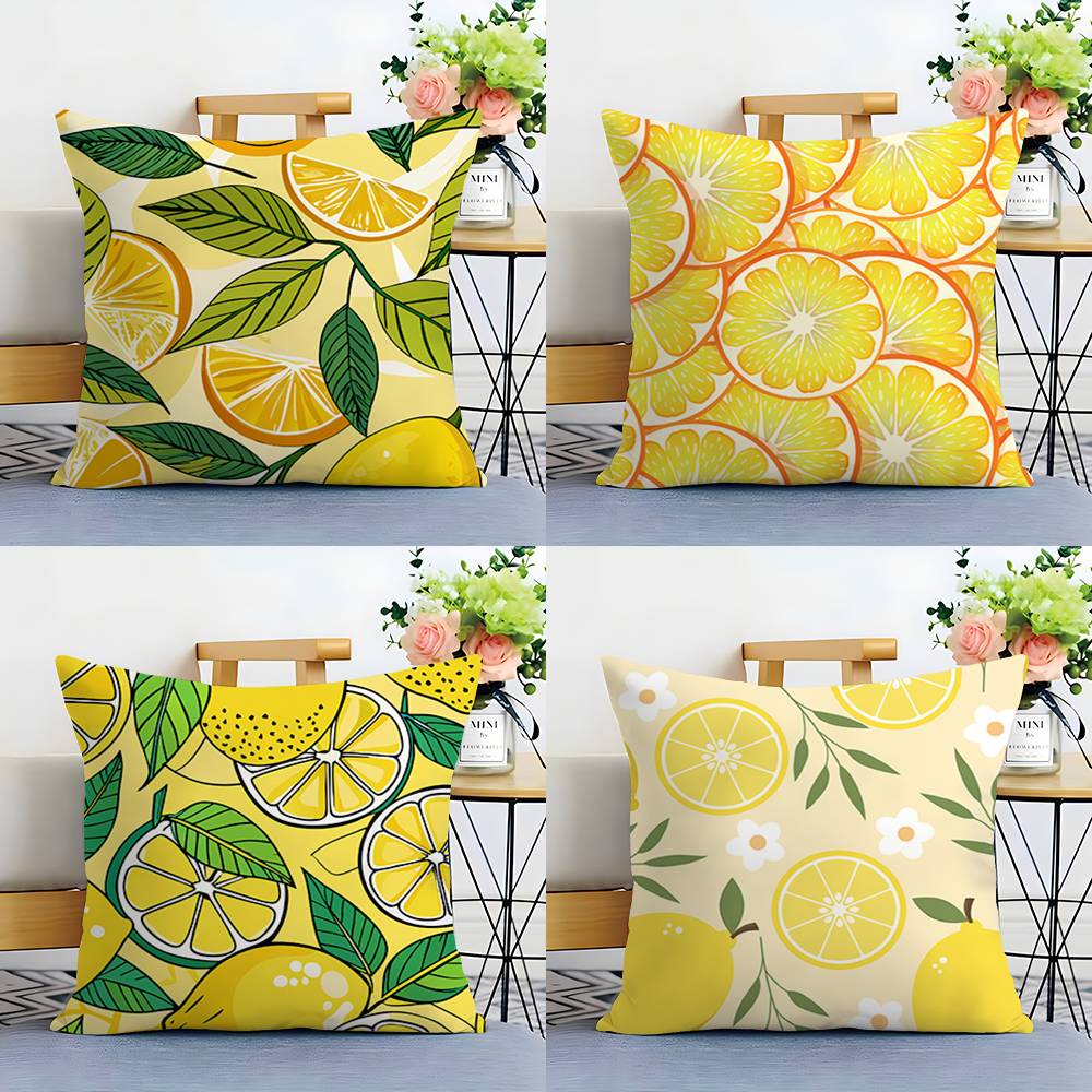 Lemon Fruit Pattern Pillow Case Plush Fabric Soft Double Sided Print Home Sofa High Quality Cushion Cover Throw