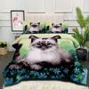 Flower Cat 3d Digital Printingthickened Feather Silk Quilt Cute Pet Cat Fat Quilt Cover Three-piece Set