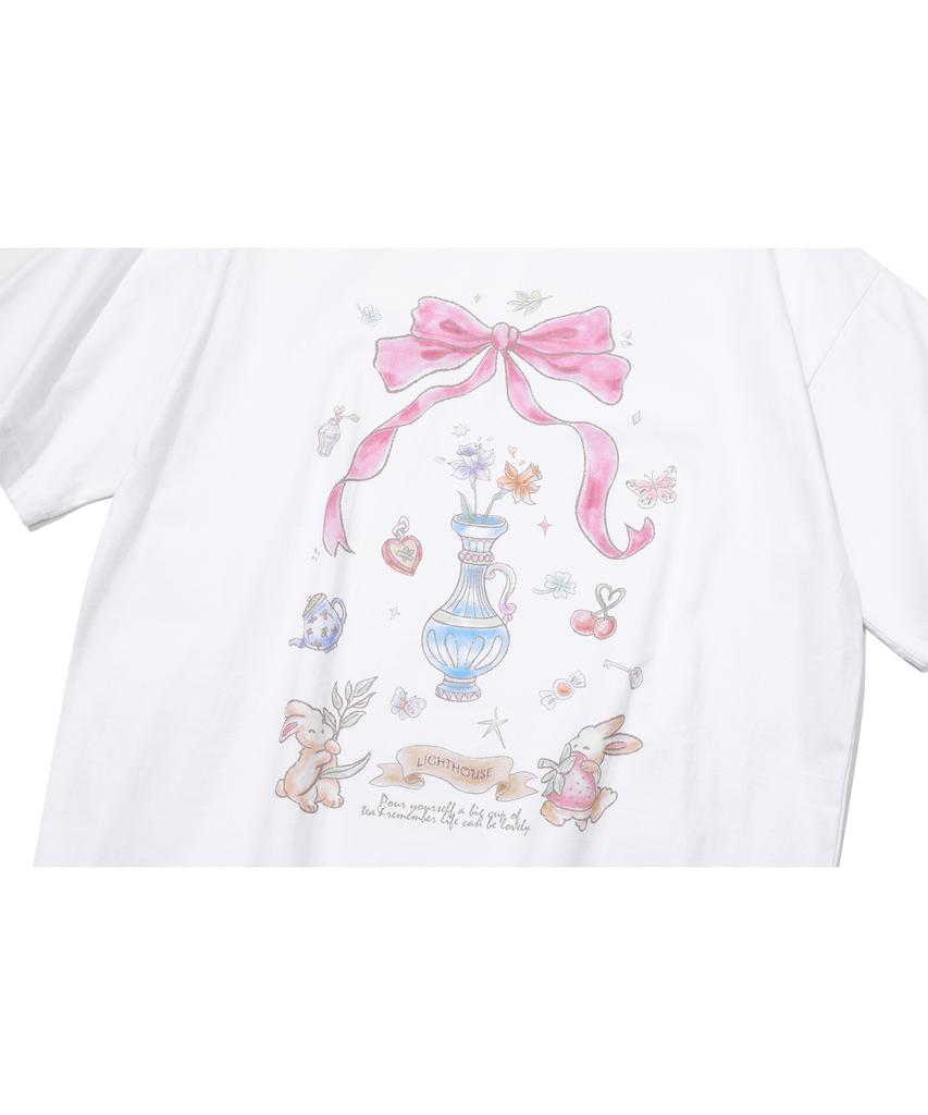CPGN STUDIO Dtp Ribbon Flower Short Sleeve T-Shirt White