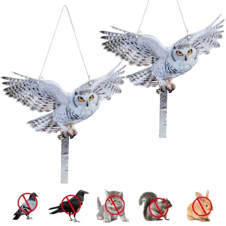 Bird Scare Owl Decors with Mirror Like Strips and Bells for Garage and Roof Defense