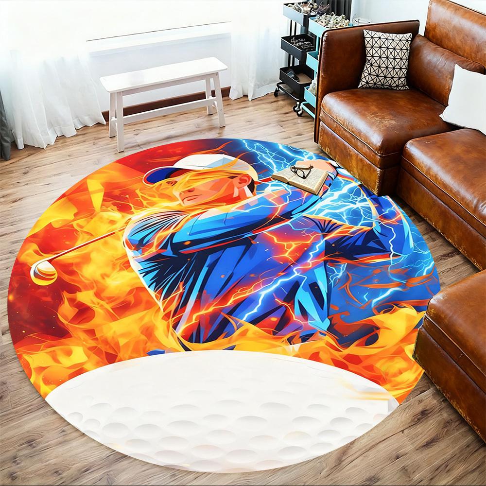 1PC Golf Fire Round Chair Mat Area Rug - Non-Slip, Floor Mat for Office, Bedroom, and Indoor Decor -Gift D1127232