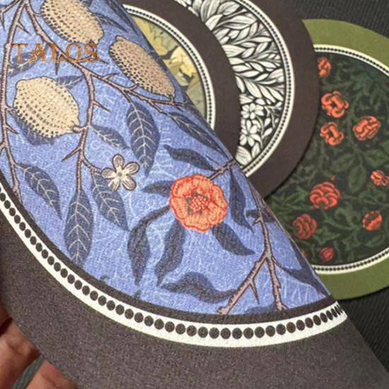 Vintage Absorbent Coaster Ethnic Floral Fabric Teacup Mat Quick-Dry Diatomite Drinks Coasters for Hot Cold Drinks