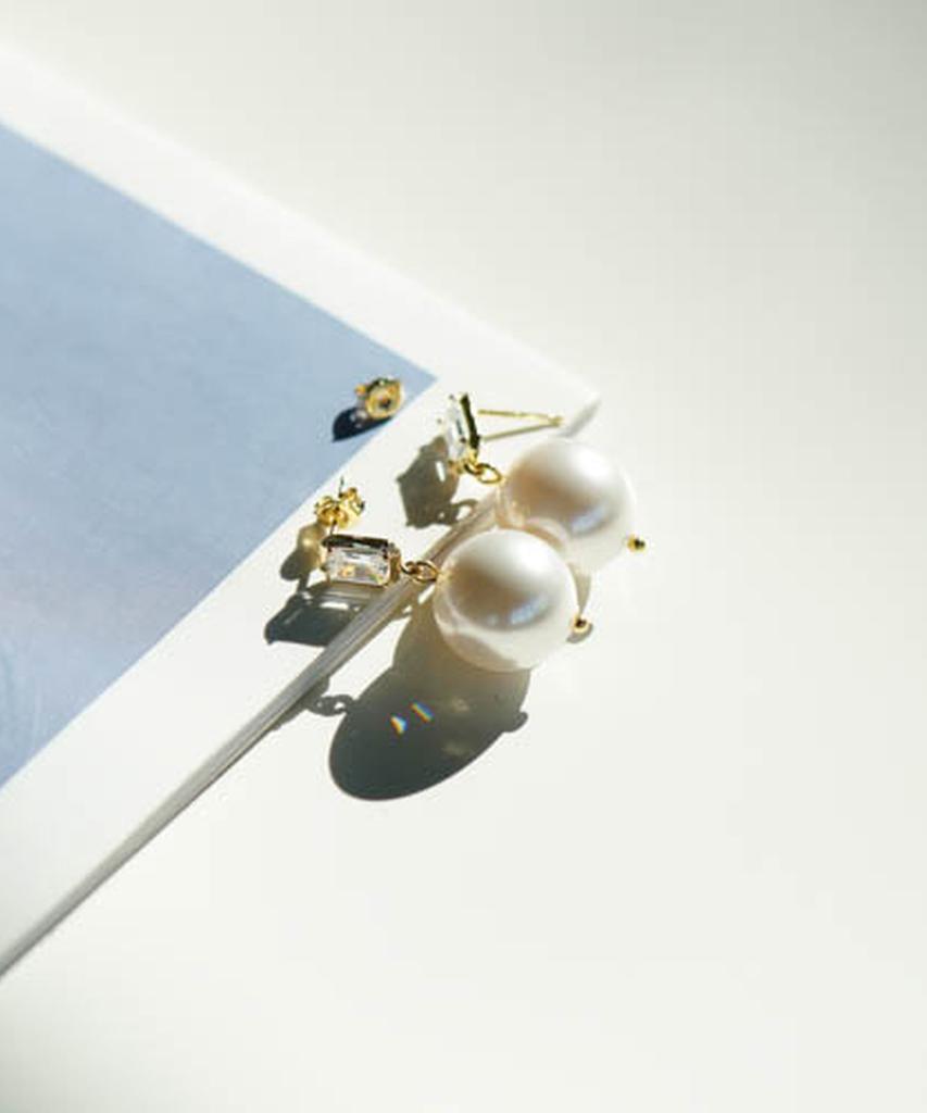 Alleun Silver 925 Cubic Square Bold Drop Large Pearl Silver Earrings