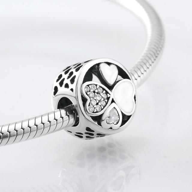 Perles fines en argent sterling 925 de forme ronde La famille est là où l'amour grandit Perles fines à faire soi-même adaptées aux bracelets à breloques originaux Fabrication de bijoux