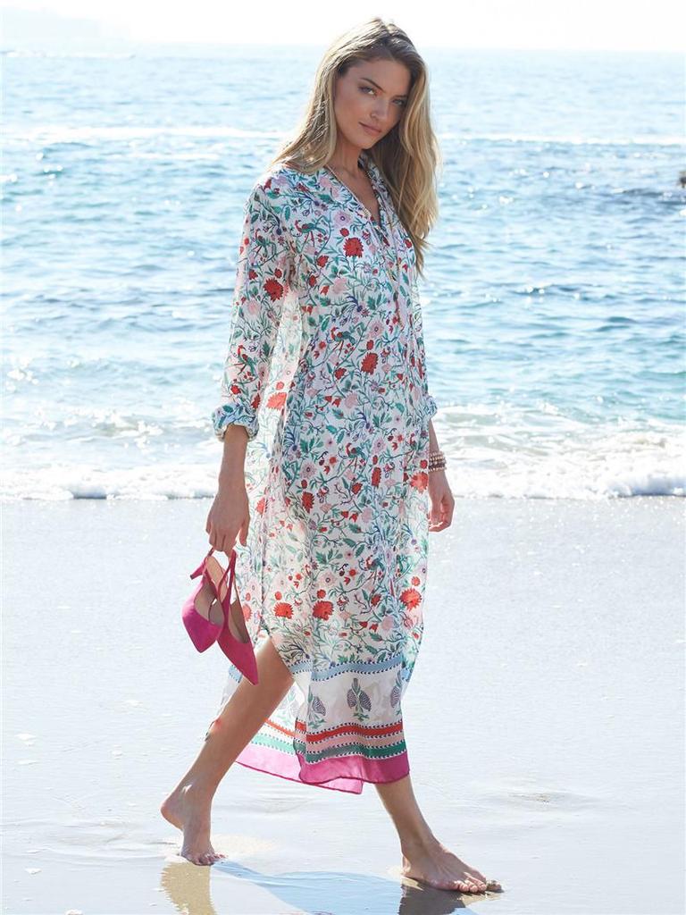 European & American Chiffon Print Beach Robe - Plus Size Bikini Cover-Up & Sun Protection Dress for Women