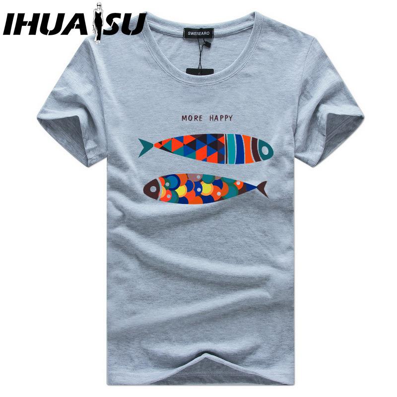 IHUASU Bavlněné tričko s krátkým rukávem Pánská móda Košile s volným polovičním rukávem Košile s potiskem