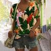 T-shirts Plantes Tropicales Florales Imprimé 3D Perroquet Femmes Col en V Manches Courtes T-shirt Oversize Harajuku Y2k Hauts T-shirts Vêtements Femme