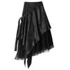 Vintage Dark PU Leather High-Waist A-Line Mesh Skirt