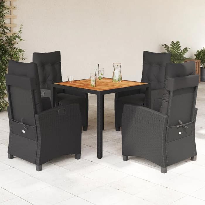 VidaXL Ensemble à Manger de Jardin avec Coussins 5 pcs, Table et Chaises avec Dossier Réglable, Meubles d'Extérieur, 3212907