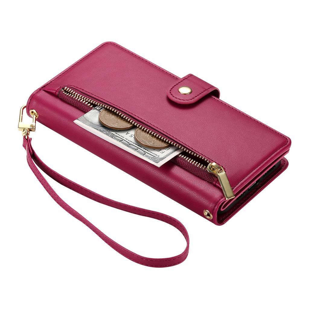 DF-011 For iPhone 16e Case Zipper Wallet PU Leather Crossbody Phone Bag